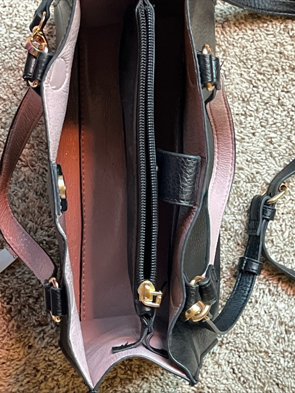 Anne Klein Black Pebbled Leather Shoulder Tote with Gold Accents - Picture 3 of 7